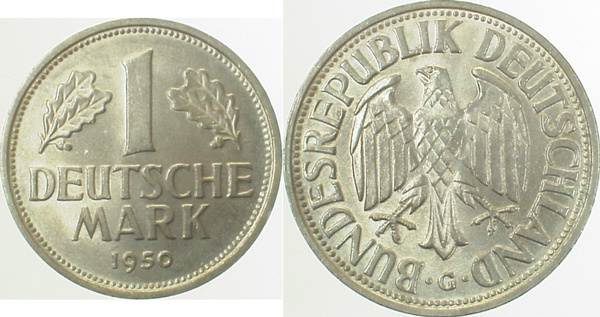 1 Deutsche Mark 1950 G starke Doppelsenkung J385