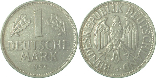 1 Deutsche Mark 1954 G 1 DM J385 vz+