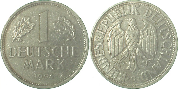 1 Deutsche Mark 1954 G ss J385 1 DM