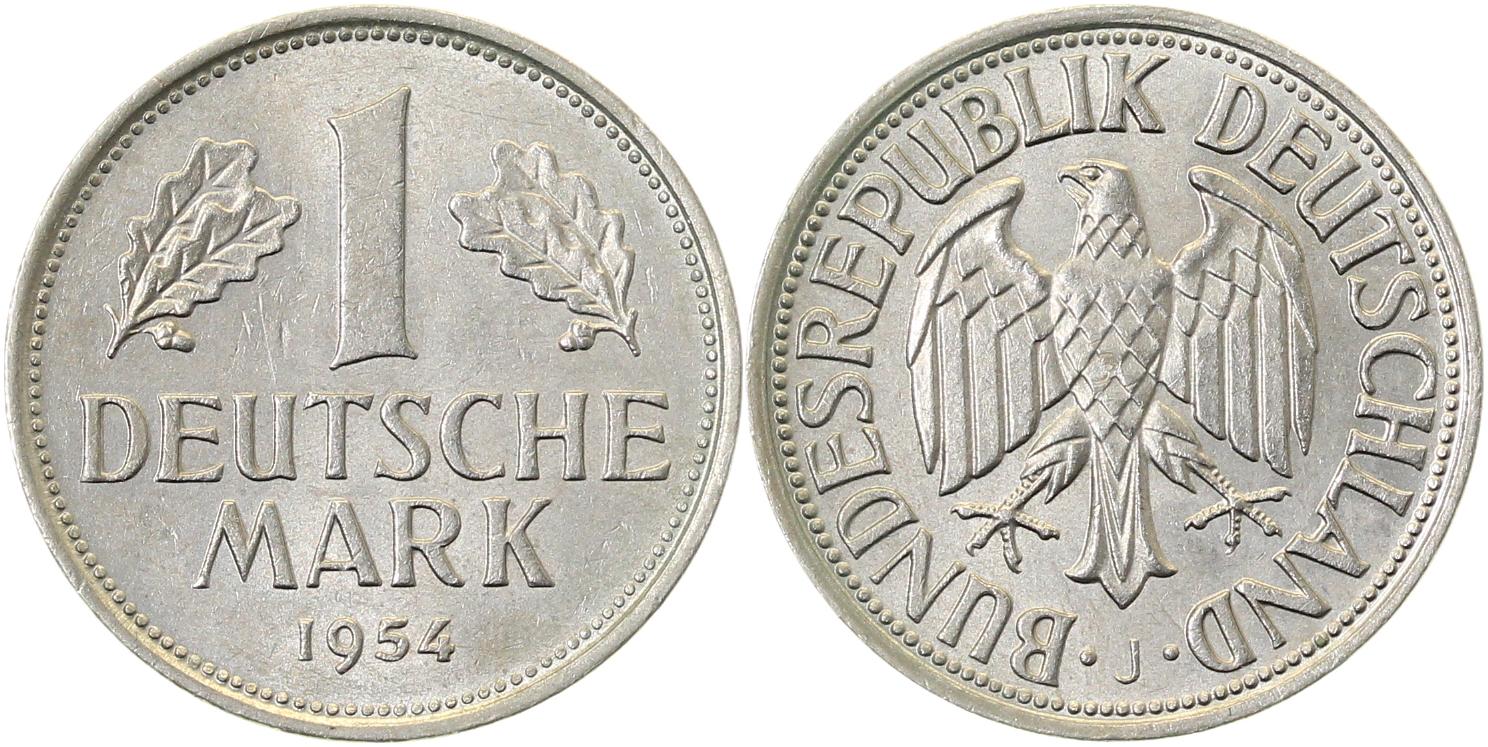 1 Deutsche Mark 1954 J1 DM Wertseite: fast bankfrisch