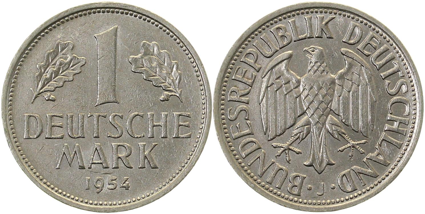 1 Deutsche Mark 1954 J vz/bfr 1 DM J385