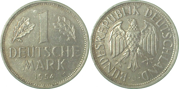 1 DM 1954 J vz- J385 Deutsche Mark