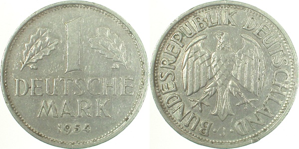 1 Deutsche Mark 1954 J ss/vz J385 1 DM