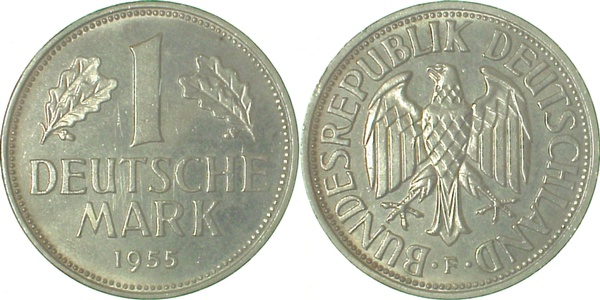 1 DM 1955 F bfr/stgl Erstabschlag EA