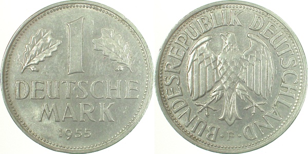 1 Deutsche Mark 1955 F 1 DM J385 minimaler Randfehler