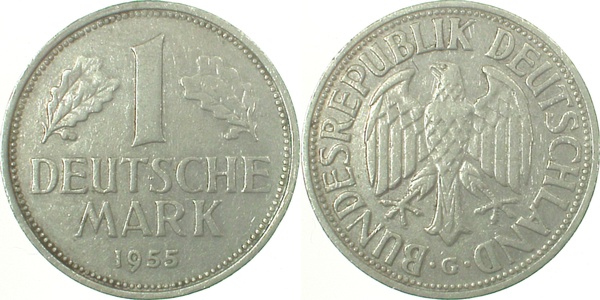 1 DM 1955 G | Variante | mit PUNKT RS: doppelt geprägt