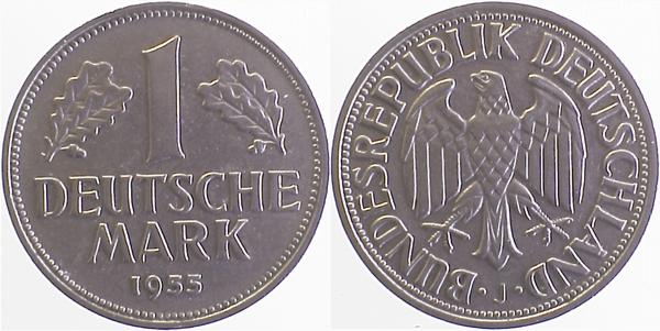 1 Deutsche Mark 1955 J vz J385 1 DM