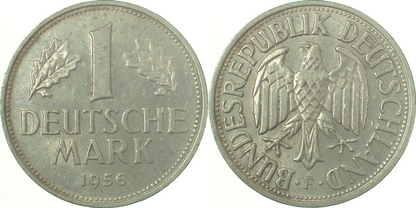 1 Deutsche Mark 1956 F f bfr J385 1 DM