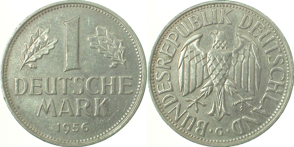 1 Deutsche Mark 1956 G f bfr J385 1 DM