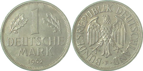 1 DM 1962 F etwas fleckig J385 1 Mark