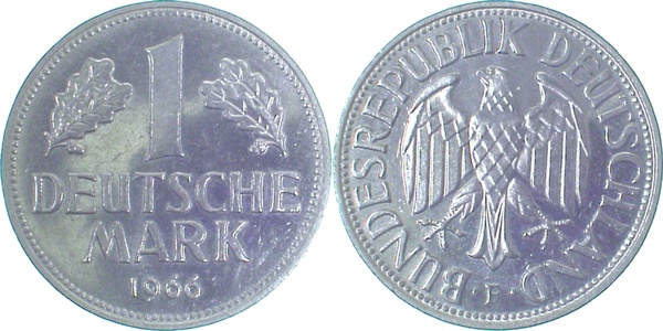 1 DM 1966 F bfr Erstabschlag J385 1 Mark EA