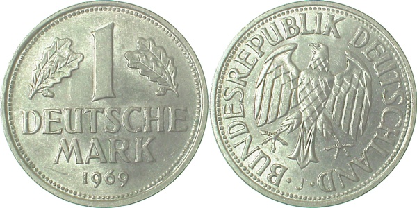 1 DM 1969 J bfr/stgl ca S15 Stemp Dreh J385 bfr / stgl 1 DM