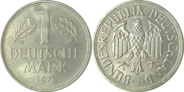 1 DM 1971 J stgl fein mit Stempelfehler J385 1 DM