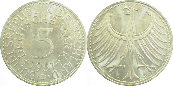 5 Deutsche Mark 1951 D stempelglanz 38751D-1.0