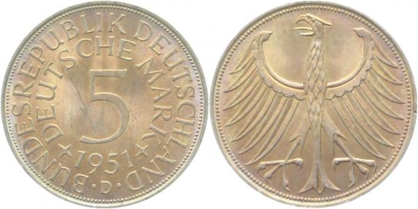 5 DM 1951 D bfr/stgl EA J387