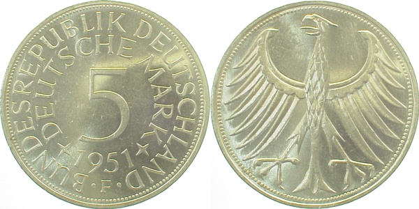 5 DM 1951 F bankfrisch Erstabschlag