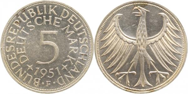 5 DM Mark 1951 F vz/st J387 Silber