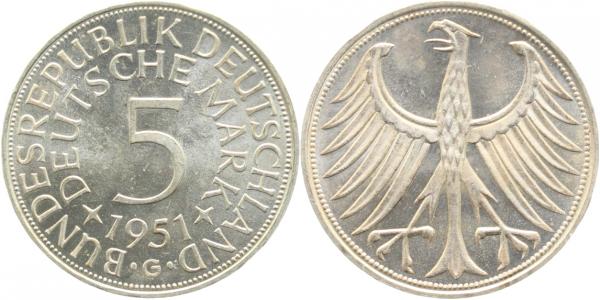 5 DM 1951 G bfr/st Erstabschlag