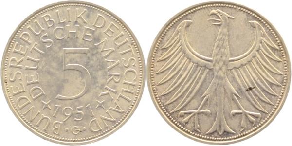 5 Deutsche Mark 1951 G J387 5 DM Silber