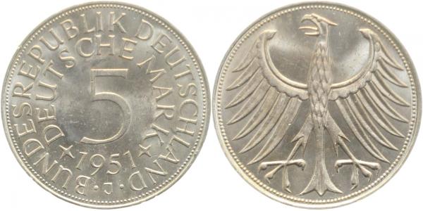 5 DM 1951 J bankfrisch/stempelglanz l J387