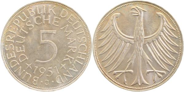 5 Deutsche Mark J387 1951 J bankfrisch