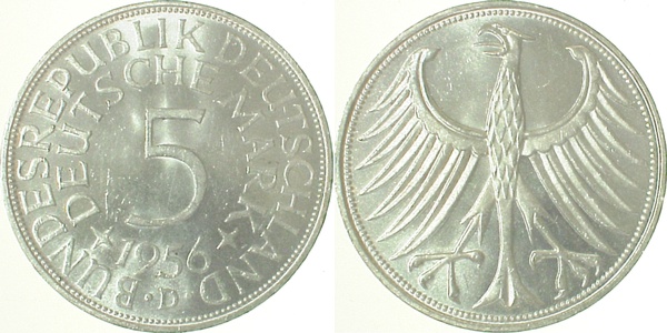5 DM 1956 D bfr/st J387 bfr / st 5 DM