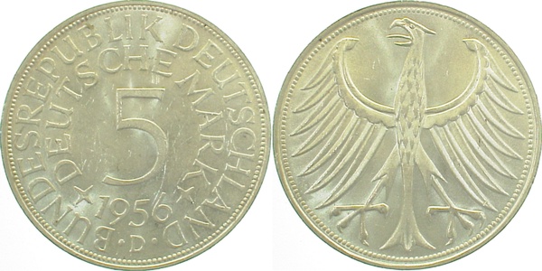 5 Deutsche Mark 1956 D bankfrisch 38756D-1.2