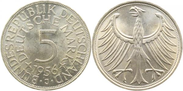 5 DM 1956 J fast bankfrisch, Archiv Franquinet