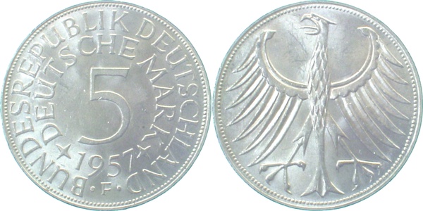 5 DM 1957 F f.bfr Erstabschlag