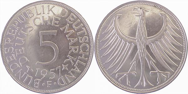 5 Deutsche Mark DM 1957 F fast bfr J387