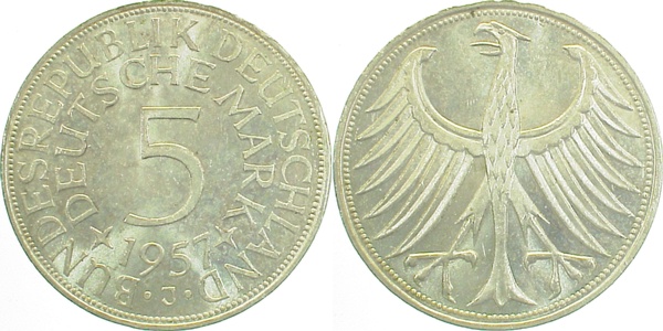 5 DM 1957 J f stgl J387 f stgl 5 DM