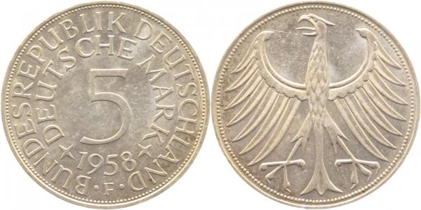 5 Deutsche Mark 1958 F bankfrisch J387 Silberadler