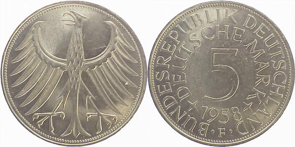 5 Deutsche Mark 1958 F ss/vz J387 ss / vz 5 DM
