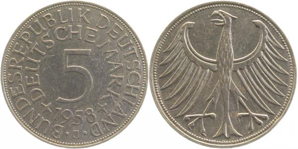 5 DM 1958 J Bundesrepublik SS+ inklusiv Expertise