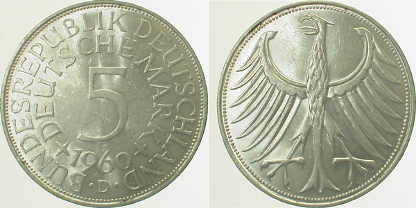 5 DM 1960 D bfr/stgl J387