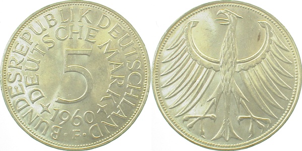 5 DM 1960 F f stgl J387 f stgl 5 DM
