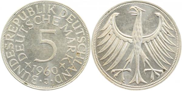 5 DM 1960 J stempelglanz J387 Deutsche Mark Silber