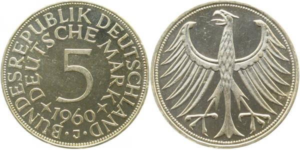 5 DM 1960 J bfr/stgl, kaum sichtbarer min. Randfehler