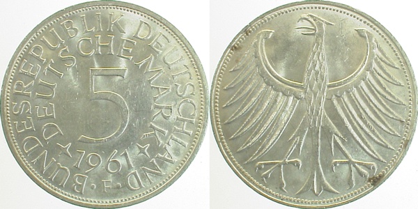 5 DM 1961 F f stgl J387 f stgl 5 DM