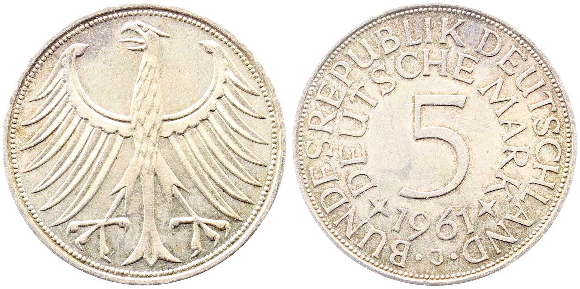 5 Deutsche Mark 1961 J bfr/stgl J387 5 DM