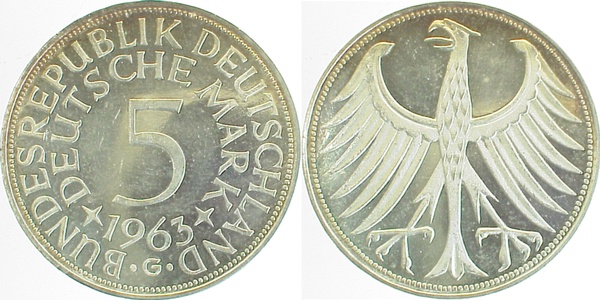 5 DM 1963 G Sammleranfertigung keine Polierte Platte