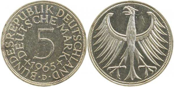5 Deutsche Mark 1965 D J387 vz/st 5 DM