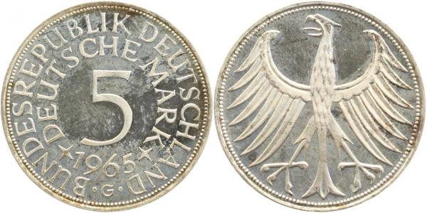 5 Deutsche Mark 1965 G PP Proof J387 Silberadler