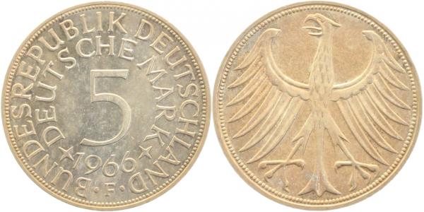 5 DM 1966 F f bfr Ea ! leichte Patina ! J387 f bfr 5 DM