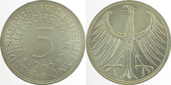 5 DM 1966 G stgl fein J387 stgl 5 DM