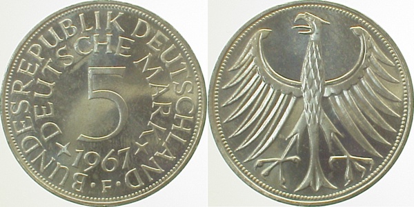 5 DM 1967 F stgl Ea ! J387 stgl 5 DM