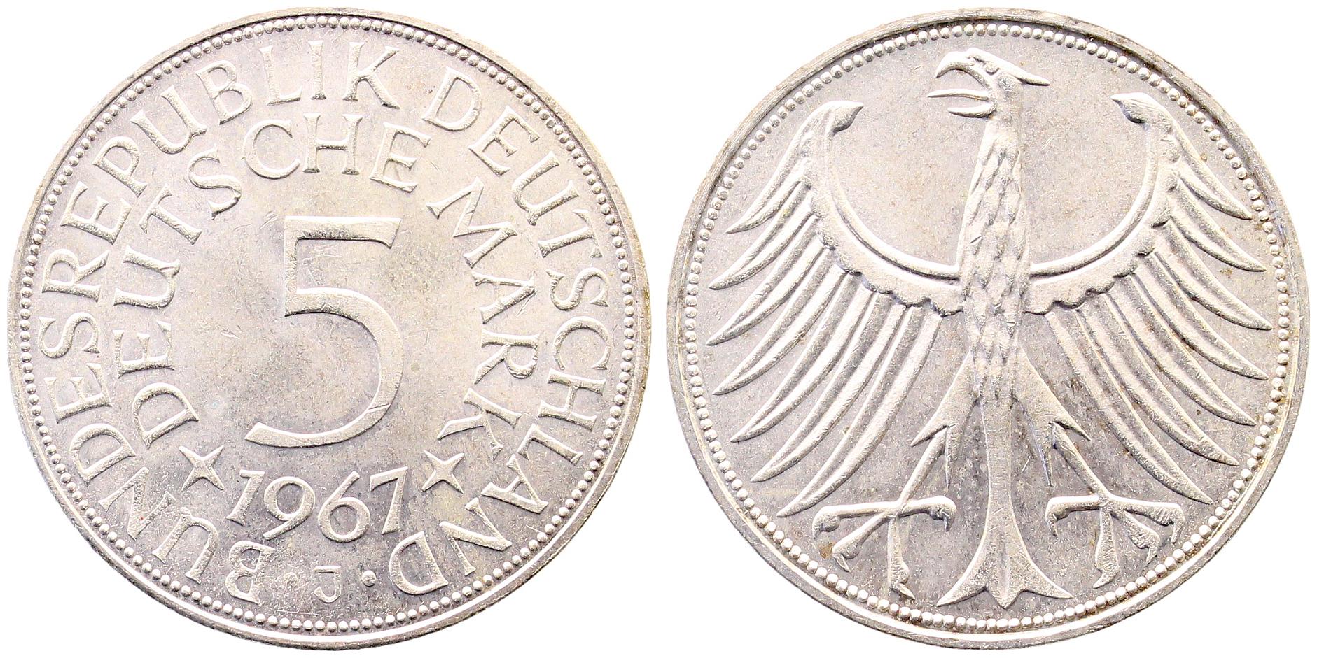 5 Deutsche Mark 1967 J bfr/st J387 5 DM