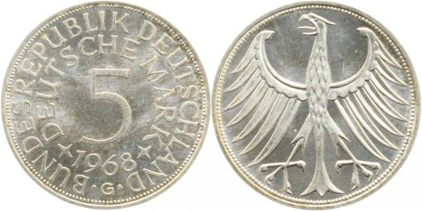 5 DM 1968 G bankfrisch ERSTABSCHLAG