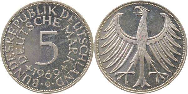5 Deutsche Mark 1969 G PP- Proof- J387