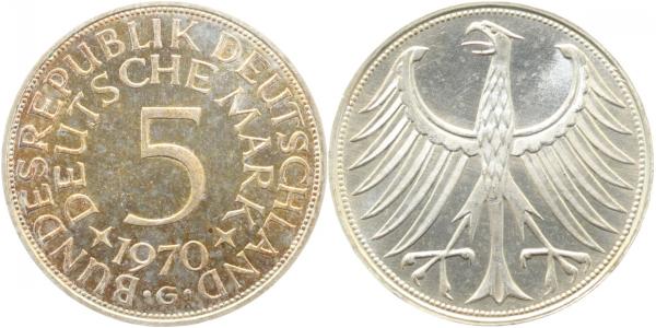5 DM 1970 G bfr/st beginnende Patina ! J387 bfr / st 5 DM